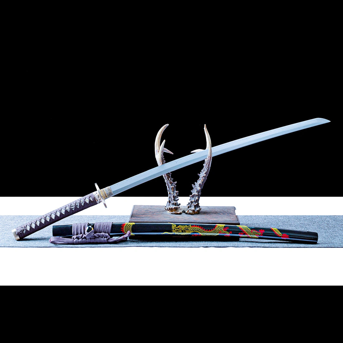 Authentic Japanese Katana – High Performance T10 Carbon Steel Blade – Black Scabbard – Full Tang