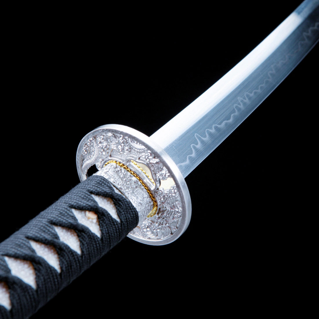 Authentic Katana Sword – Handmade T10 Carbon Steel Blade – Black Scabbard – Full Tang – Collector’s Edition