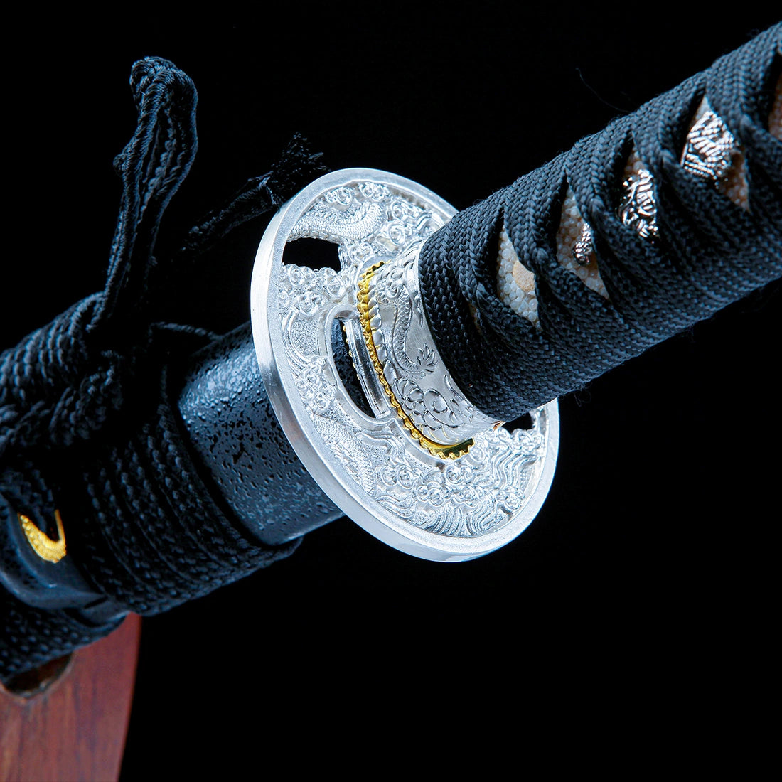 Authentic Katana Sword – Handmade T10 Carbon Steel Blade – Black Scabbard – Full Tang – Collector’s Edition