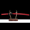 Authentic Katana Sword – Handmade T10 Clay Tempered Edge Blade – Red Scabbard – Full Tang – Collector’s Edition