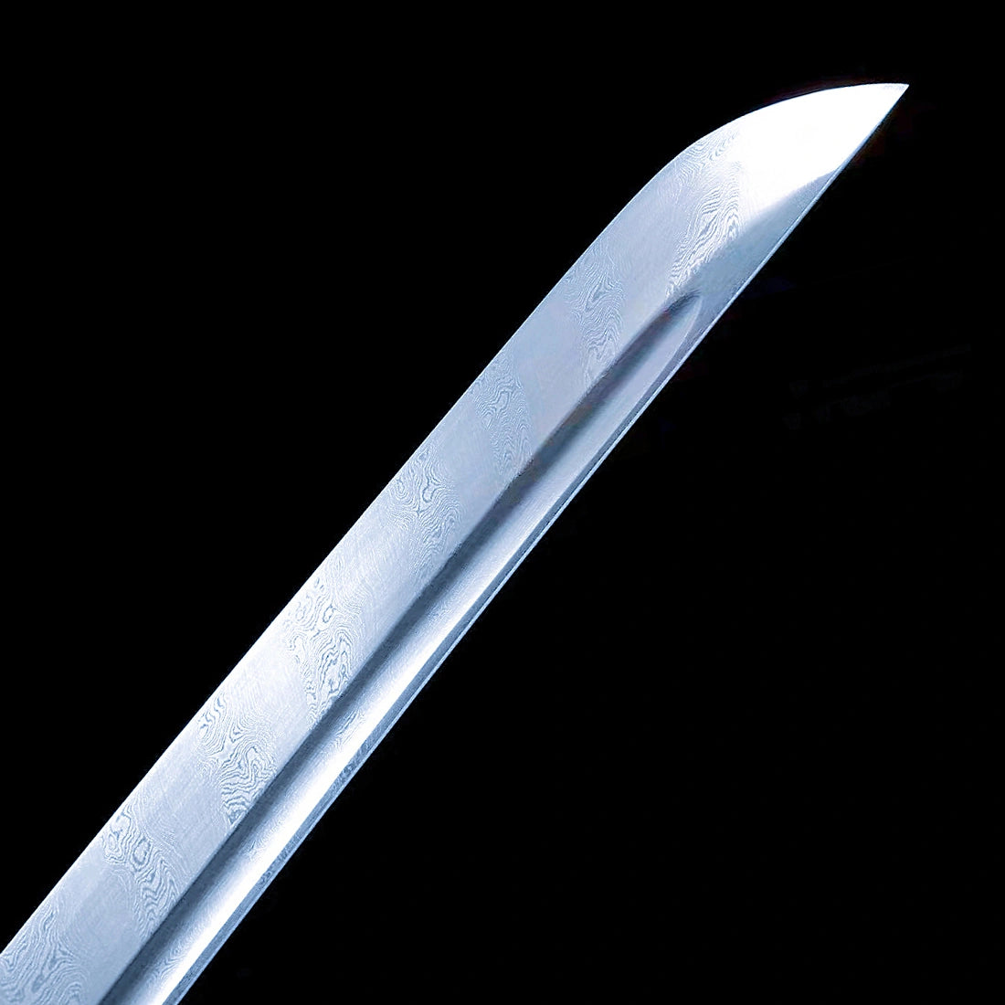 Authentic Katana Sword – High Performance Damascus Pattern Steel Blade – Black Scabbard – Full Tang
