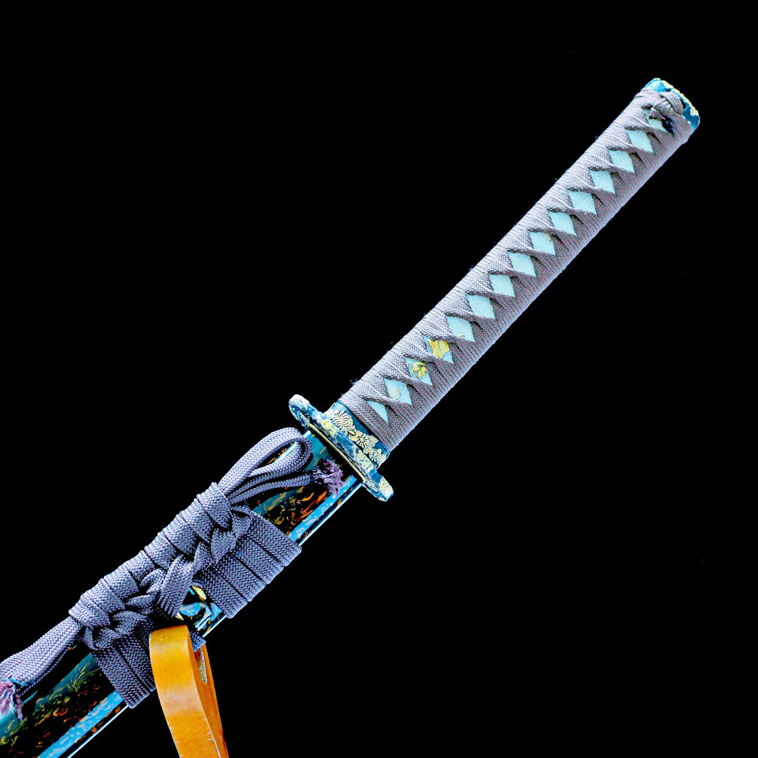 Authentic Katana Sword – High Performance Damascus Pattern Steel Blade – Black Scabbard – Full Tang