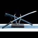 Authentic Katana – Handmade Damascus Pattern Steel Blade – Full Tang – Black – Collector’s Edition