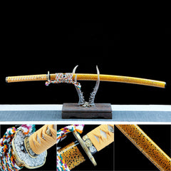 Golden Cicada Katana (Floral-Carved Tsuba)