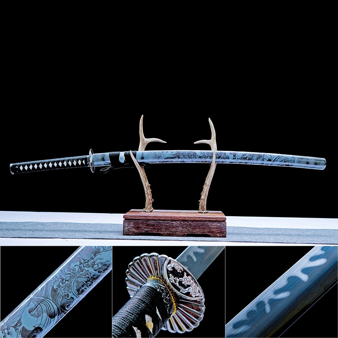 Real Katana Sword – Handmade 1060 Carbon Steel Blade – Full Tang – Gray – Battle Ready