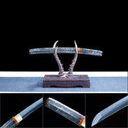 Real Wakizashi Sword – Handmade T10 High Carbon Steel Blade – Full Tang – Gray – Battle Ready