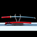Authentic Katana Sword – T10 Clay Tempering Steel Sawtooth Pattern Blade – Full Tang – Red – Battle Ready