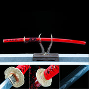 Authentic Katana Sword – T10 Clay Tempering Steel Sawtooth Pattern Blade – Full Tang – Red – Battle Ready