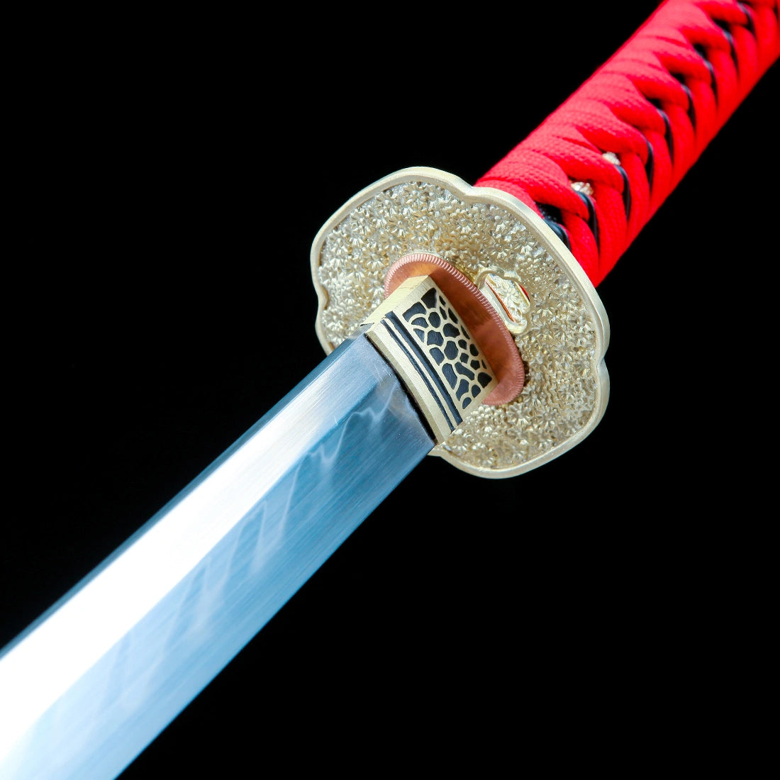 Authentic Katana Sword – T10 Clay Tempering Steel Sawtooth Pattern Blade – Full Tang – Red – Battle Ready