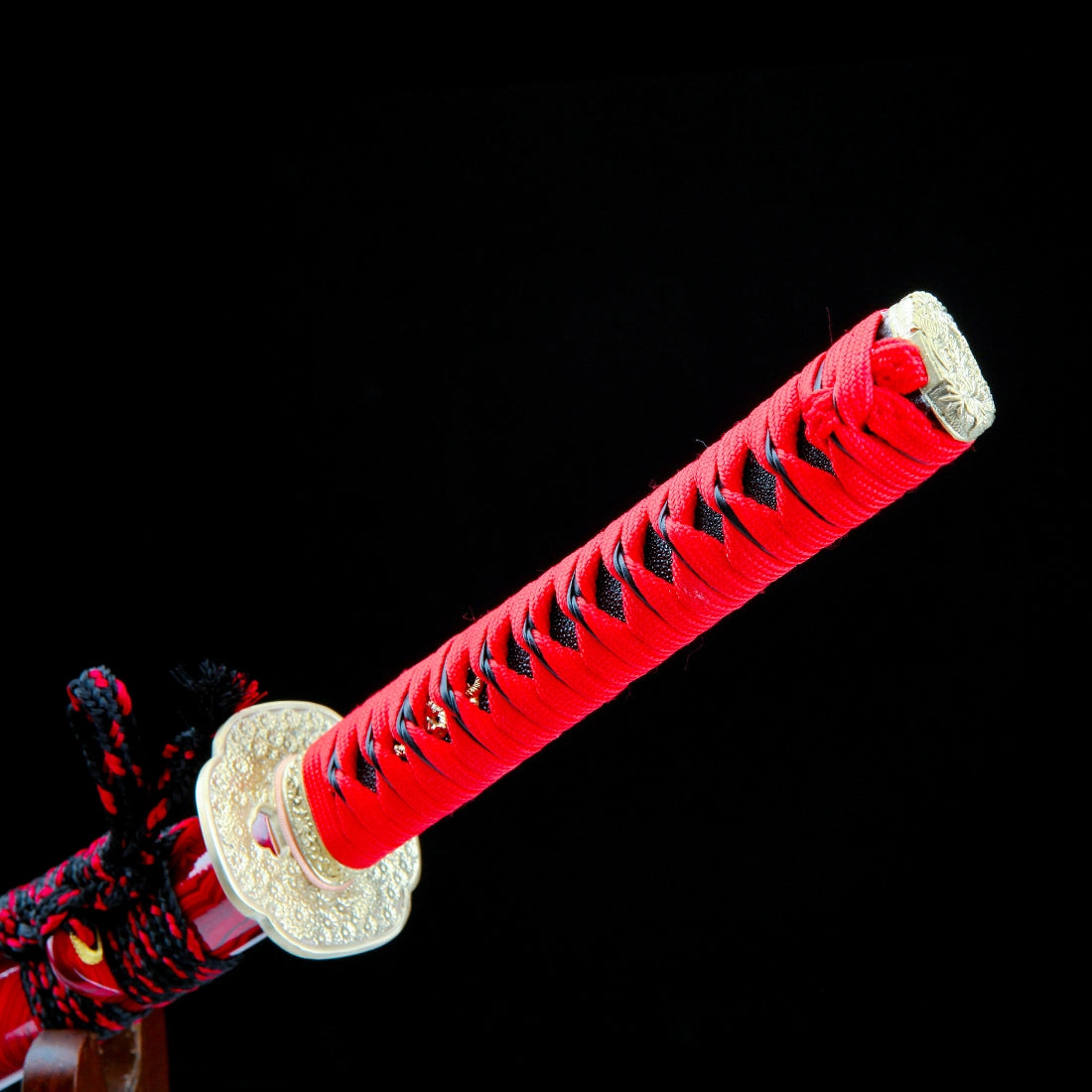 Authentic Katana Sword – T10 Clay Tempering Steel Sawtooth Pattern Blade – Full Tang – Red – Battle Ready