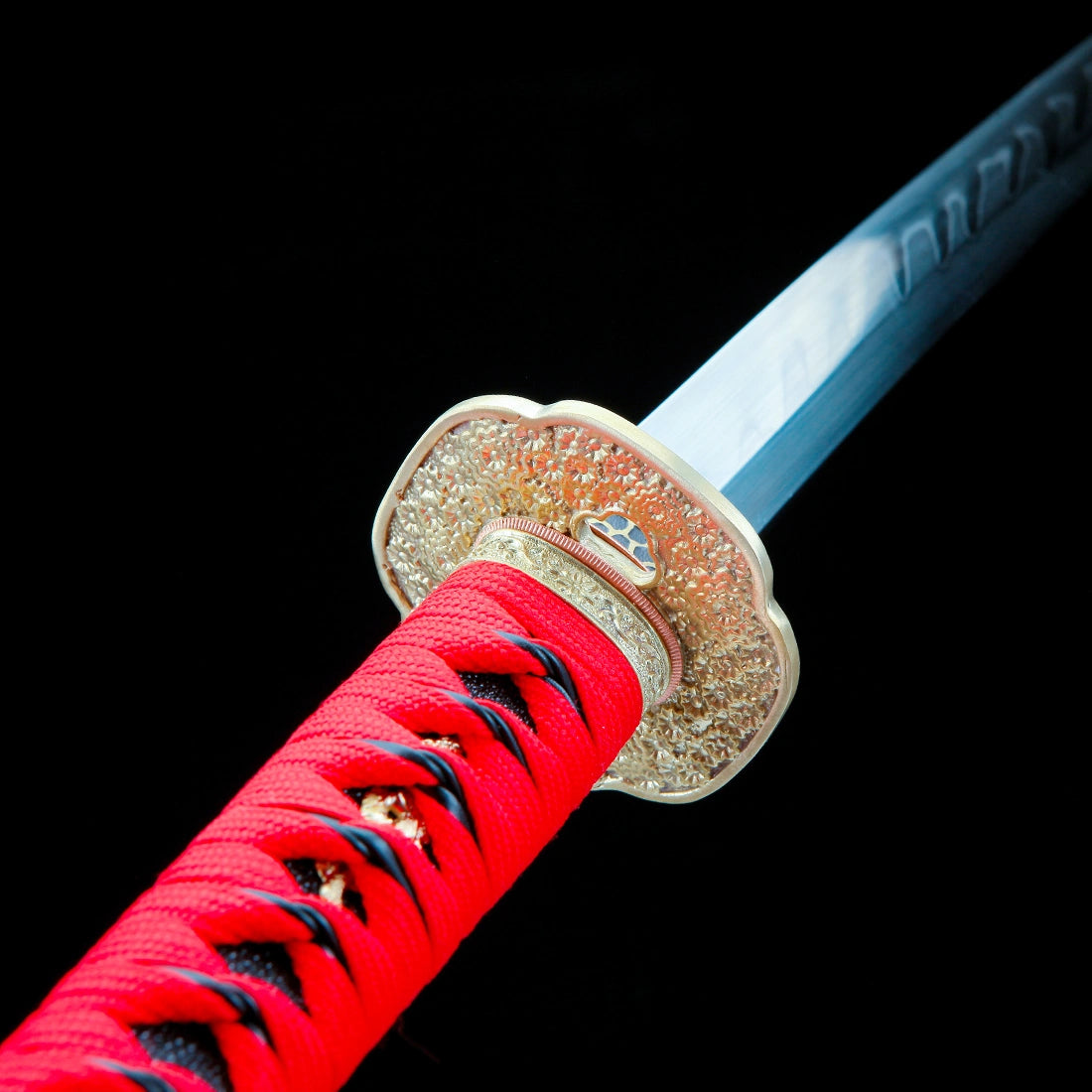 Authentic Katana Sword – T10 Clay Tempering Steel Sawtooth Pattern Blade – Full Tang – Red – Battle Ready