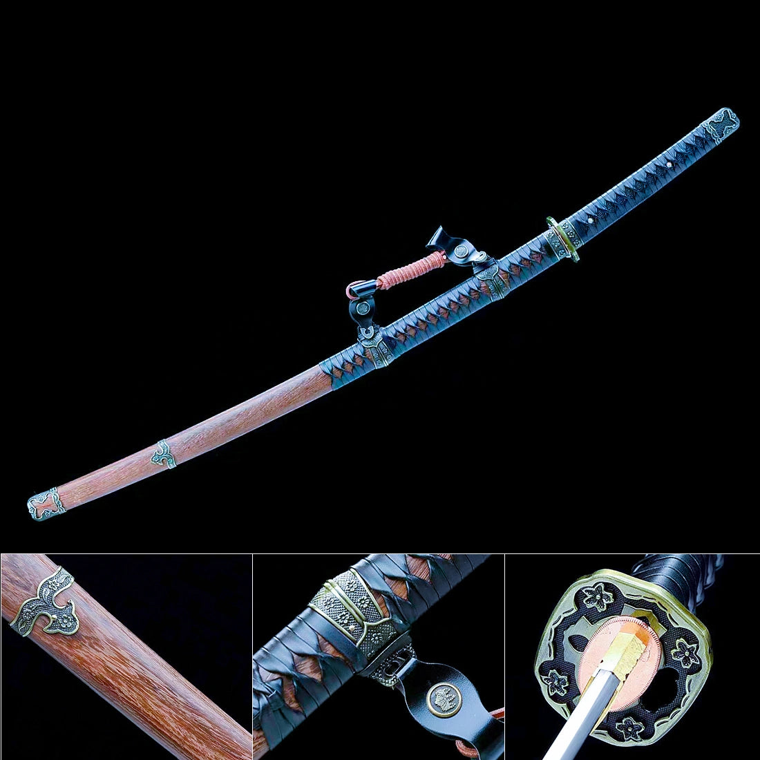 Authentic Tachi Sword – Handmade Damascus Pattern Steel Blade – High Performance – Full Tang – Collector’s Edition