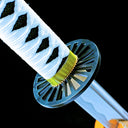 Brass tsuba and white-wrapped tsuka close-up on the FGO-inspired katana