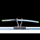 Full Kiku Ichimonji Norimune katana displayed horizontally on a sword stand