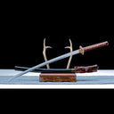 Handmade Katana Sword – Real T10 Steel Clay Tempering Willow Leaf Blade – Black – Full Tang – Battle Ready
