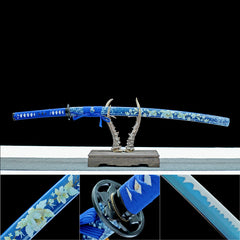 Sapphire Bloom Katana (Floral-Motif Scabbard)