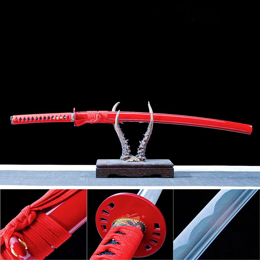 Real Katana Sword – Handmade 1060 Carbon Steel Blade – Full Tang – Red