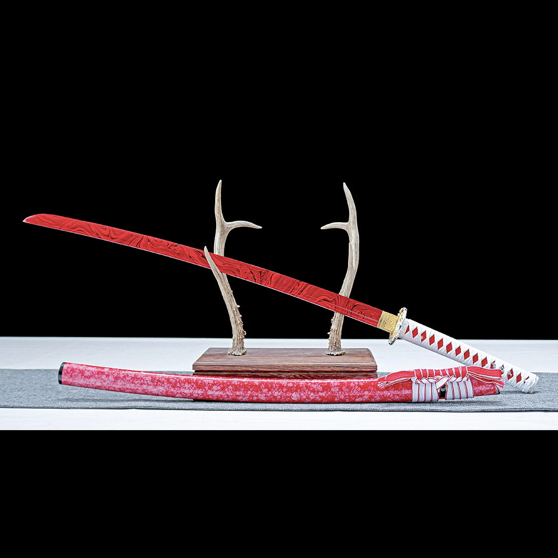 Real Katana Sword – Handmade Red T10 Carbon Steel Blade – Red Scabbard – Full Tang