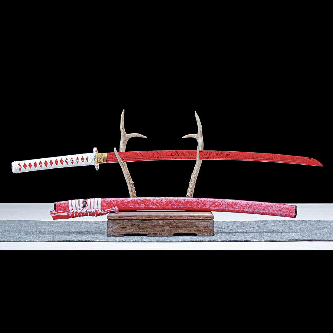 Real Katana Sword – Handmade Red T10 Carbon Steel Blade – Red Scabbard – Full Tang