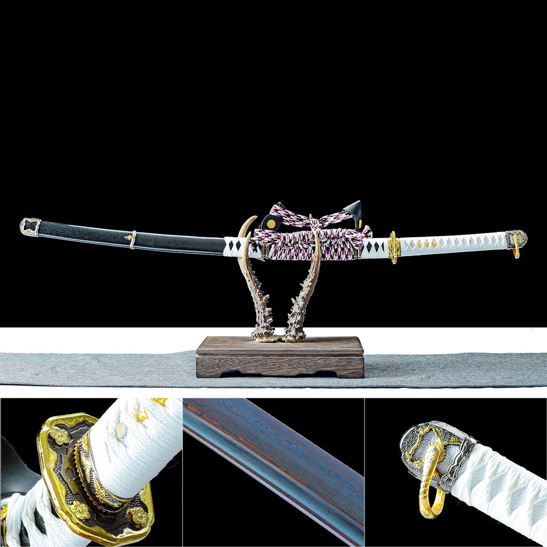 Japanese Tachi Sword – Handmade Red Damascus Pattern Steel Blade – Full Tang – High Performance – Premium Quality