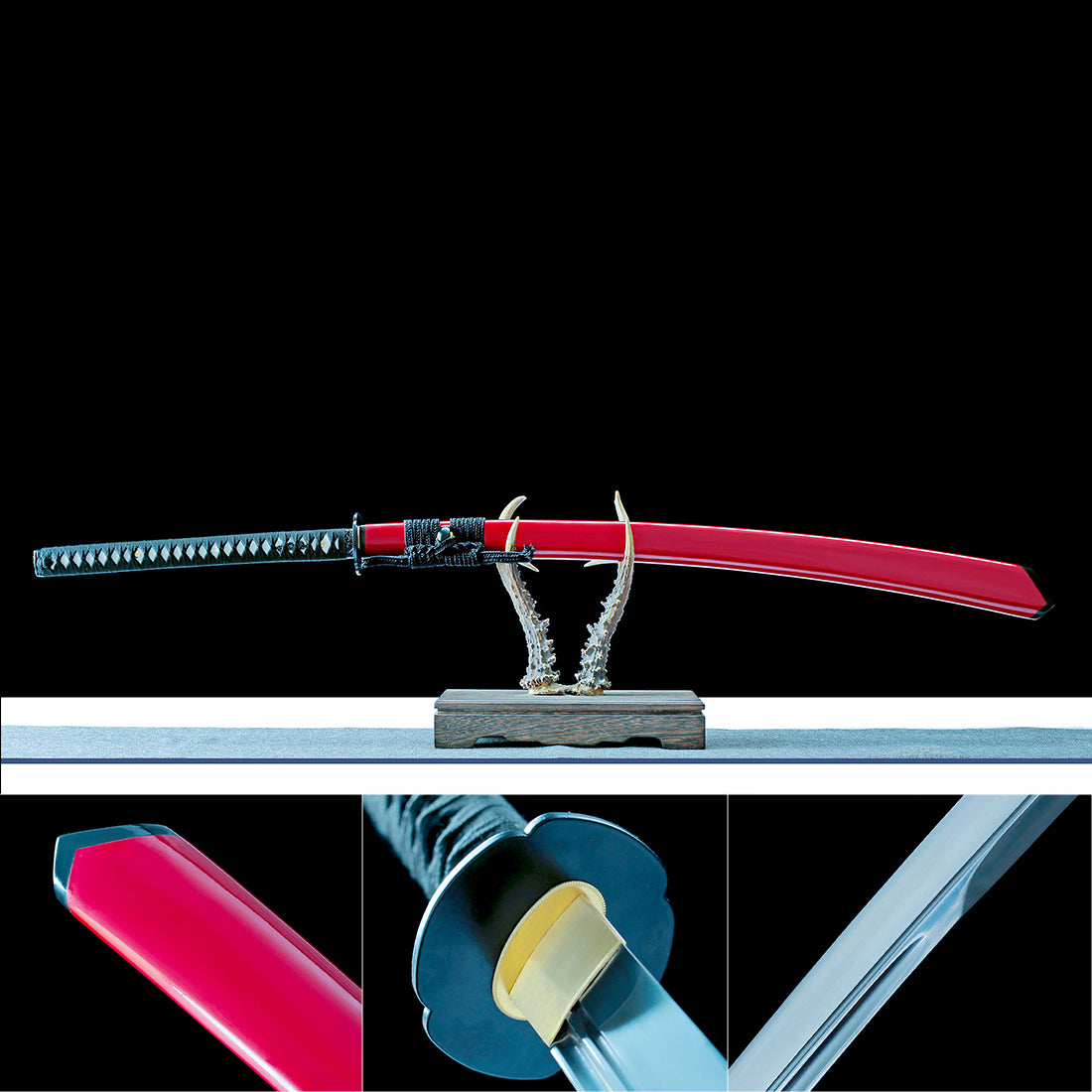 Japanese Naginata Katana – High Performance Manganese Steel Blade – Red – Full Tang