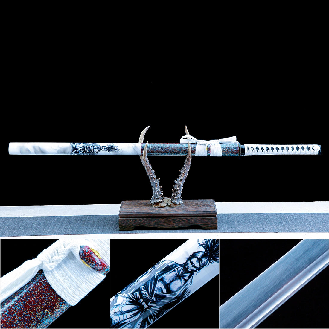 Ninja Sword – Handmade Japanese Ninjato Sword – T10 Carbon Steel Blade – White – High Performance