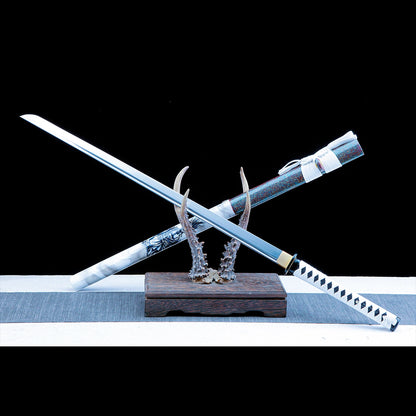Ninja Sword – Handmade Japanese Ninjato Sword – T10 Carbon Steel Blade – White – High Performance