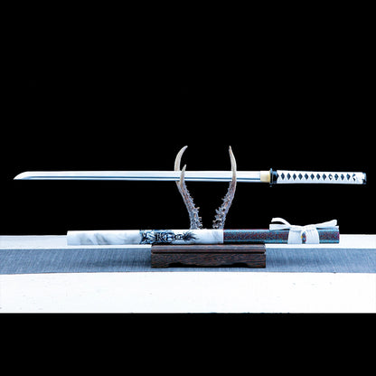 Ninja Sword – Handmade Japanese Ninjato Sword – T10 Carbon Steel Blade – White – High Performance