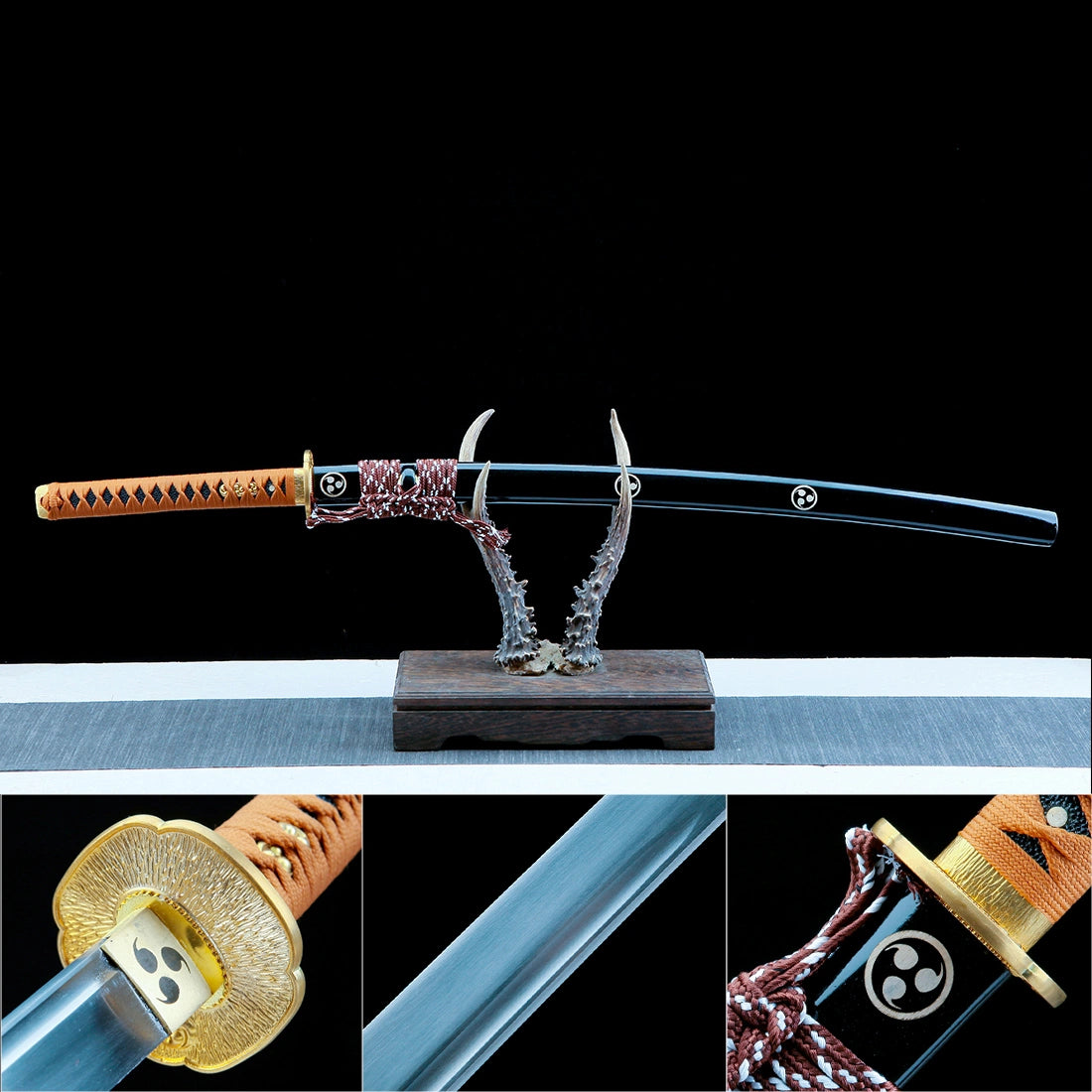 Real Japanese Katana Sword – T10 Carbon Steel Blade – Full Tang – Black – High Performance