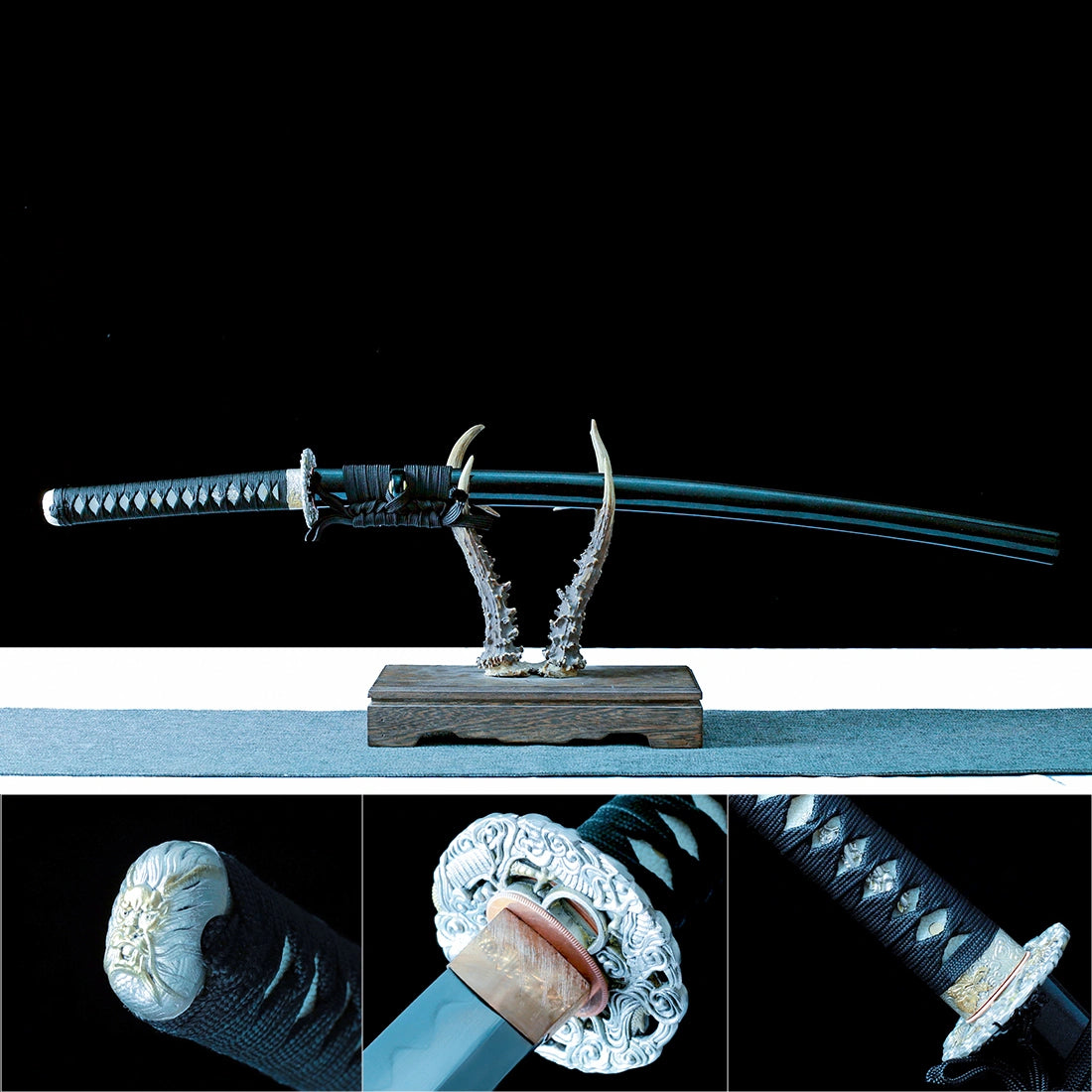 Real Handmade Katana Sword – T10 Steel Clay-Tempered Blade – Full Tang – Black – Collector’s Edition
