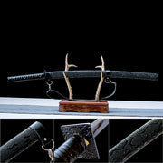 Real Japanese Katana Sword – Handmade 1065 Steel Blade – Black – Back Strap – Premium Quality