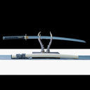 Sylvan Drake katana in profile on a tabletop sword stand