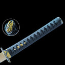 Handle end, black cord wrap and decorative fittings on Sylvan Drake katana