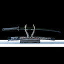 Real Japanese Katana – Handmade Damascus Pattern Steel Blade – Black Scabbard – Battle Ready