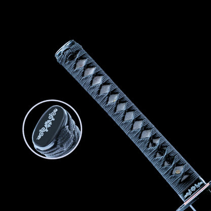 Real Japanese Katana – Handmade Damascus Pattern Steel Blade – Black Scabbard – Battle Ready