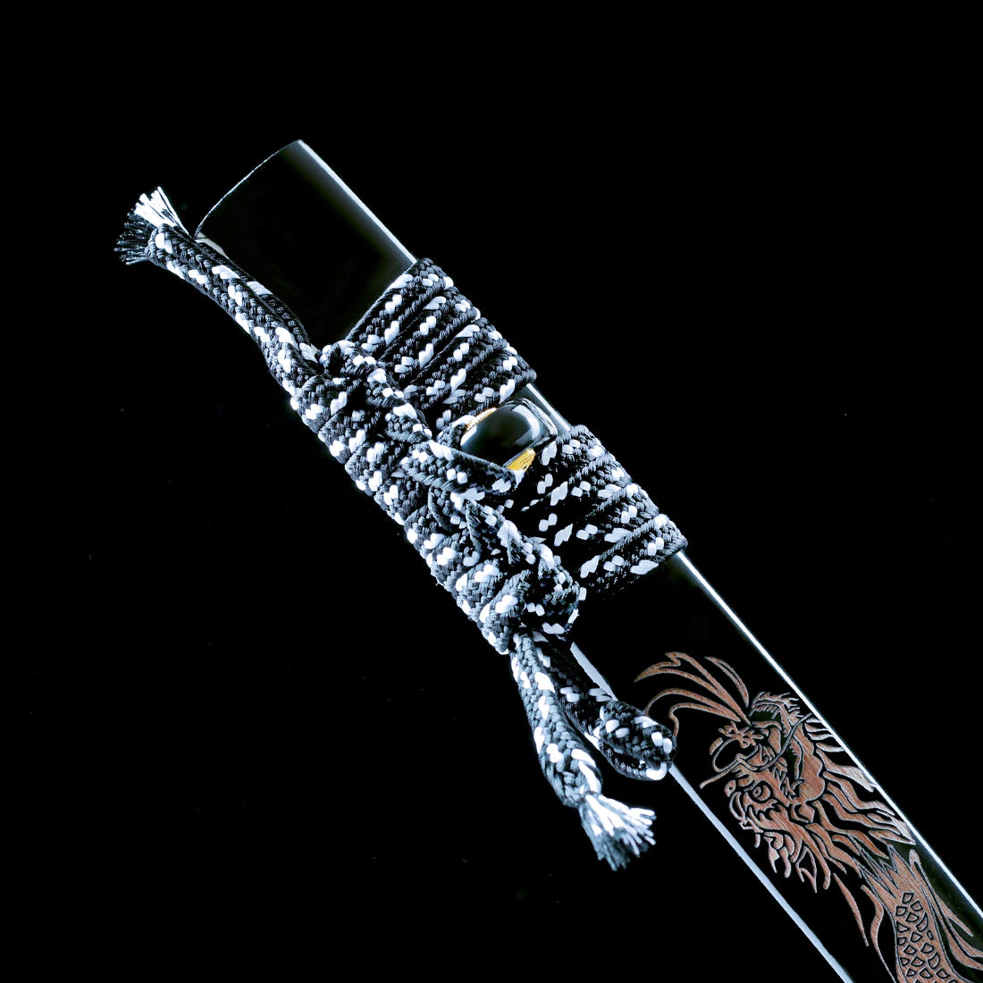 Real Japanese Katana – Handmade Damascus Pattern Steel Blade – Black Scabbard – Battle Ready