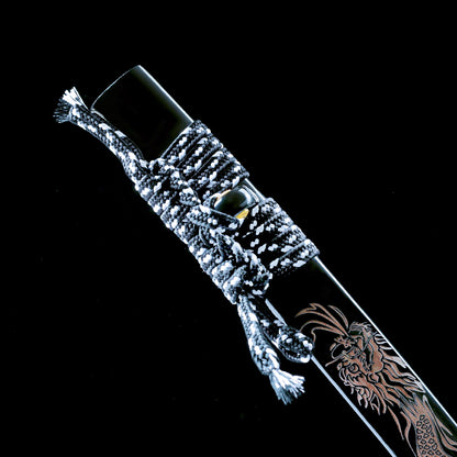 Real Japanese Katana – Handmade Damascus Pattern Steel Blade – Black Scabbard – Battle Ready
