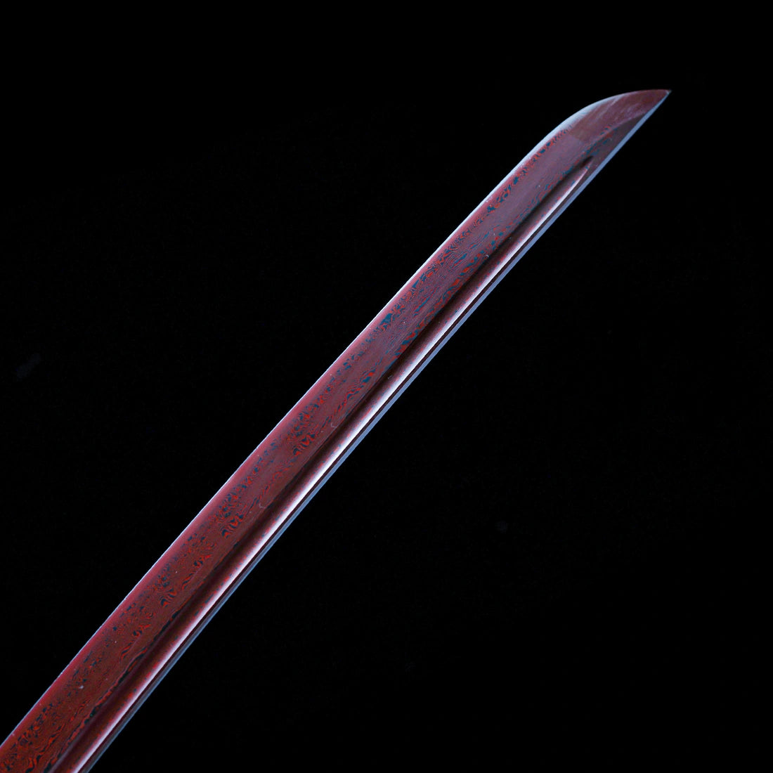 Real Japanese Katana – Handmade Red Damascus Pattern Steel Blade – Full Tang – Red Scabbard – Battle Ready