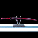Real Japanese Katana – Handmade Red Damascus Pattern Steel Blade – Full Tang – Red Scabbard – Battle Ready