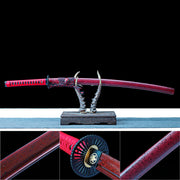 Real Japanese Katana – Handmade Red Damascus Pattern Steel Blade – Full Tang – Red Scabbard – Battle Ready