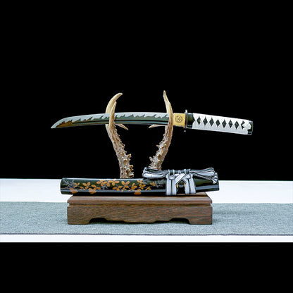 Real Japanese Tanto Sword – Handmade T10 Carbon Steel Blade – Full Tang – Black