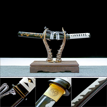 Real Japanese Tanto Sword – Handmade T10 Carbon Steel Blade – Full Tang – Black