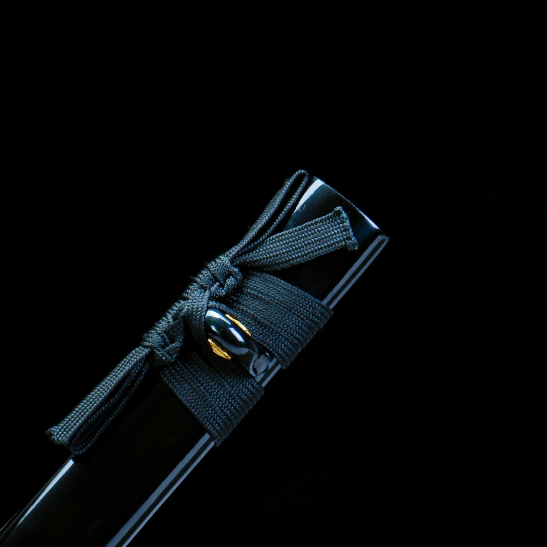 Real Japanese Tanto – Full Black Scabbard – Gold Tsuba – T10 Carbon Steel Blade – Full Tang