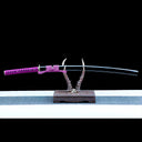 Unsheathed Amethyst Fang katana with purple handle shown in side profile