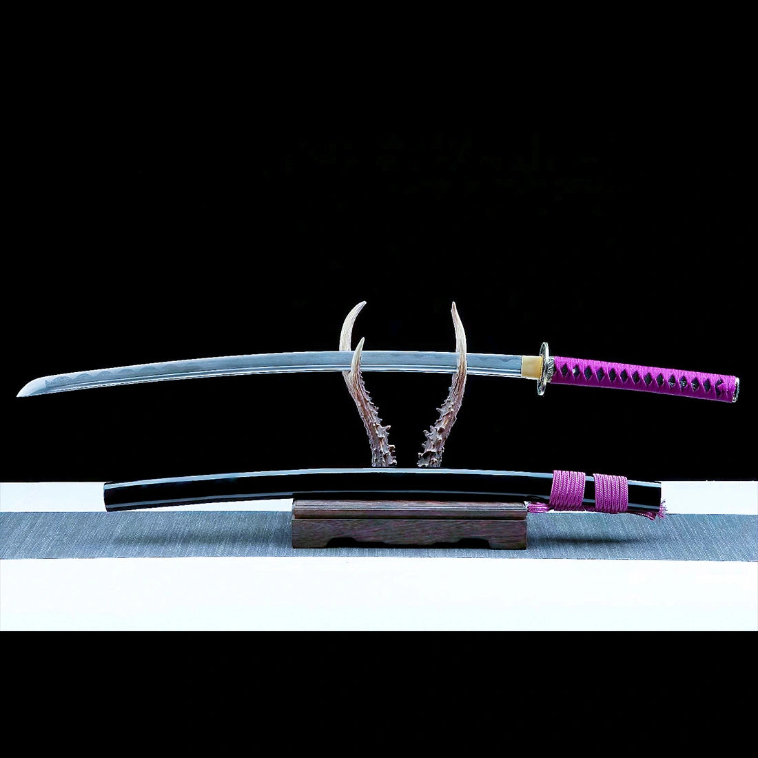 Real Katana Sword – Handmade Damascus Pattern Steel – Black – Full Tang – Premium Quality