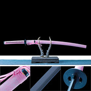 Real Katana Sword – Handmade Gray Titanium-Coated Carbon Steel Blade – Rustproof – Pink Scabbard – Premium Quality