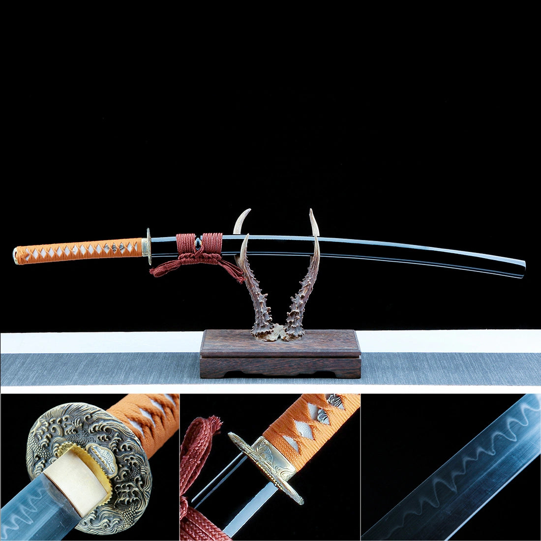 Real Katana Sword – Handmade T10 Carbon Steel Blade – Full Tang – Black – Collector’s Edition