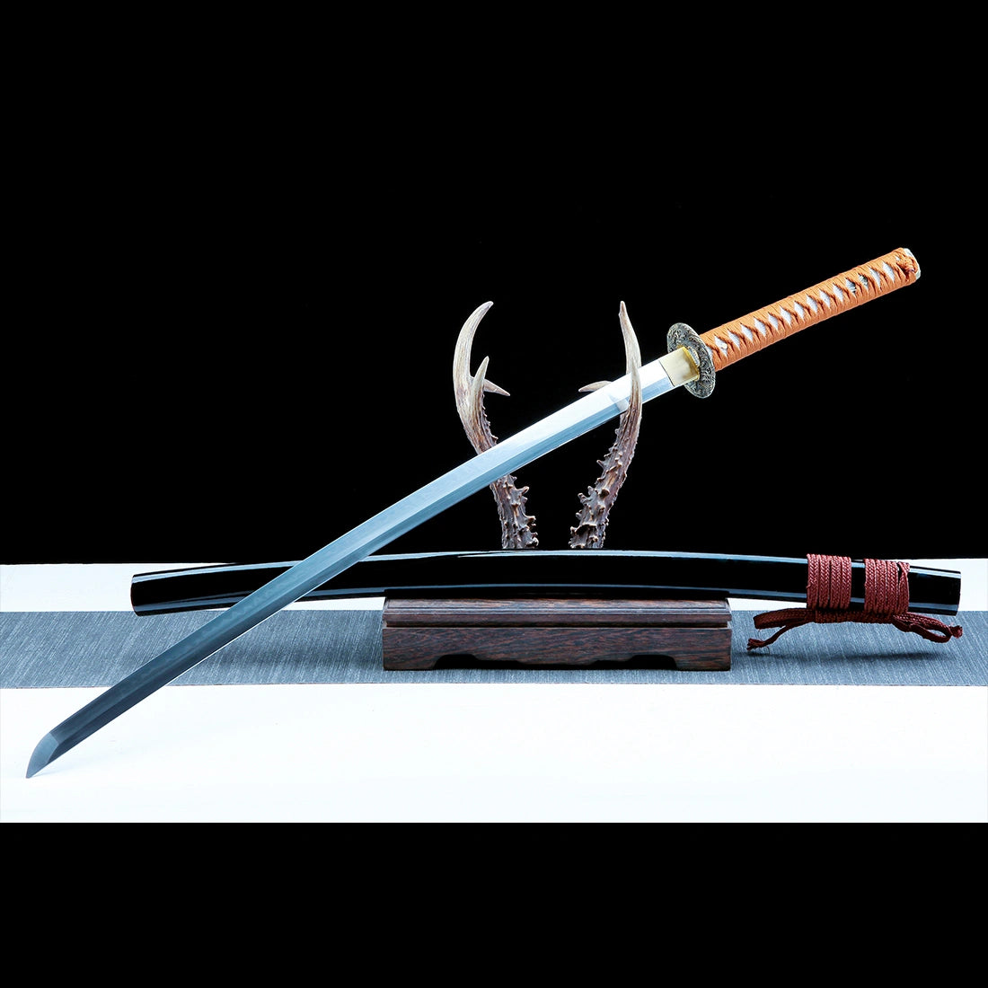 Real Katana Sword – Handmade T10 Carbon Steel Blade – Full Tang – Black – Collector’s Edition