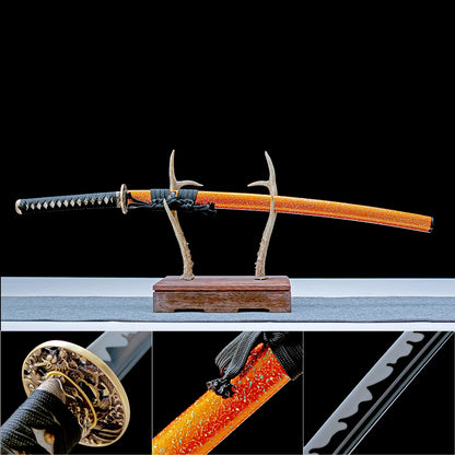Real Katana Sword – Handmade T10 High Carbon Steel Blade – Orange – Full Tang – Premium Quality
