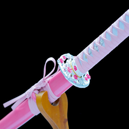 Real Katana Sword – High Performance 1065 Steel Clay Tempering Blade – Pink - Full Tang – Battle Ready